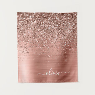 Tapete De Parede Monograma Brilhante em Rosa Dourado Metalizado