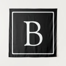 Monograma clássico simples | Preto com texto branc