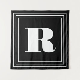 Tapete De Parede Monograma de 3 Quadros | Preto e branco