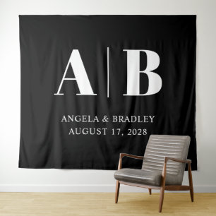 Tapete De Parede Monograma de casamento de letras grandes preto e b