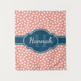 Tapete De Parede Monograma de Marinho de Padrão Branco Cor-de-Rosa