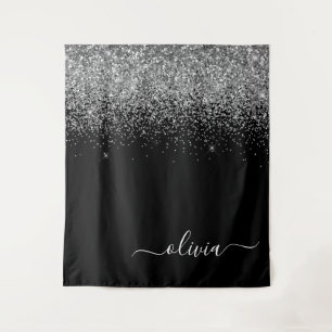 Tapete De Parede Monograma de Nome Glamour em Script com Brilho Pre