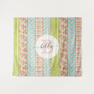 Tapete De Parede Monograma de Nome Rosas Desbotadas em Madeira Rúst