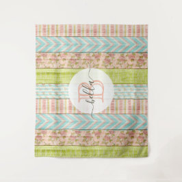 Tapete De Parede Monograma de Nome Rosas Desbotadas em Madeira Rúst