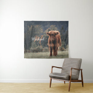 Tapete De Parede Monograma inicial de erva de outono de vitelo de p