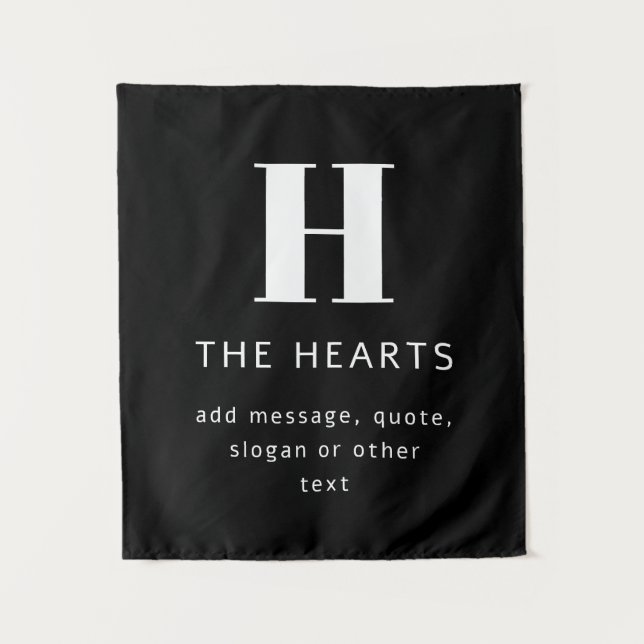 Tapete De Parede Monograma Moderno Editável Nome e Mensagem | Preto (Frente)