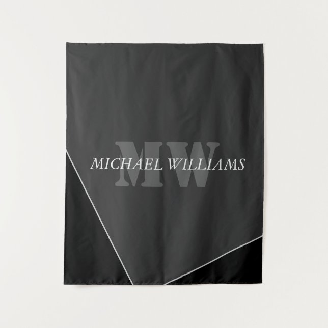 Tapete De Parede Monograma Negro de Cinzas Artísticas Modernas (Frente)