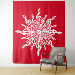 Tapete De Parede Monograma Ornamental Natal G-Clef Floco de Neve