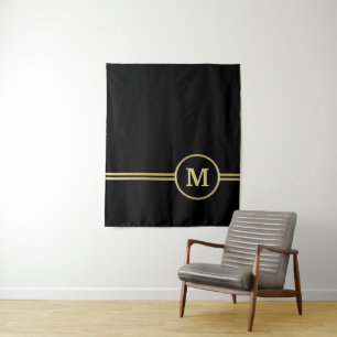Tapete De Parede Monograma personalizado de ouro elegante a preto