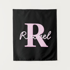 Tapete De Parede Monograma Personalizável Fofo | Rosa Claro e Preto