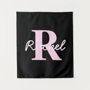 Tapete De Parede Monograma Personalizável Fofo Rosa Claro e Preto