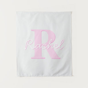 Tapete De Parede Monograma Personalizável Fofo Rosa Ombre e Cinza