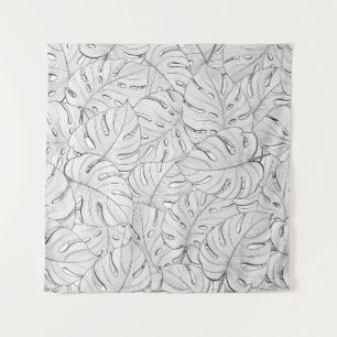 Tapete De Parede Monstera deixa padrão branco preto