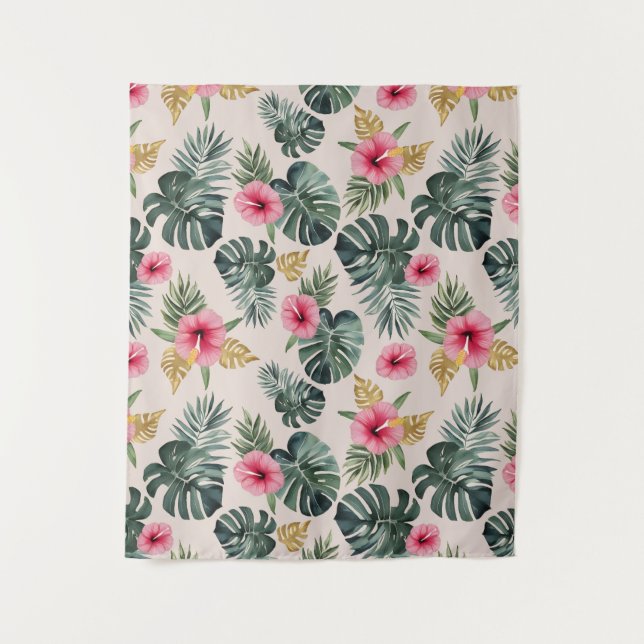 Tapete De Parede Monstera e Hibiscus Pattern (Frente)