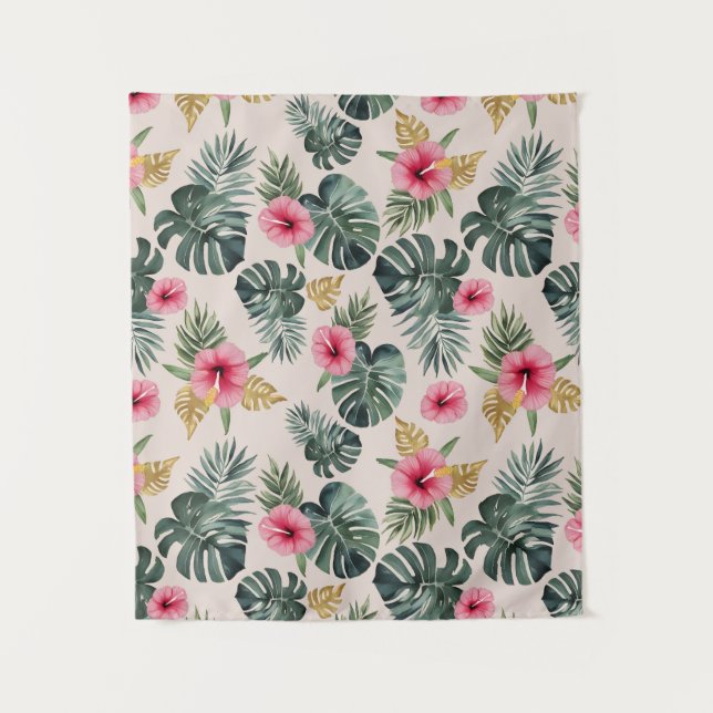 Tapete De Parede Monstera e Hibiscus Pattern (Frente)