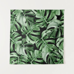 Tapete De Parede Monstera Escura: Impressão Tropical Watercolor.