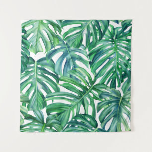 Tapete De Parede Monstera Leaves: Padrão Da Selva De Aquarela.