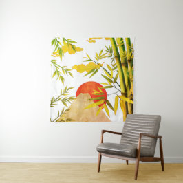 Tapete De Parede Montanha Oriental Japonesa E Rumor De Bambu