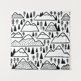Tapete De Parede Montanhas e Árvores Vintage desenhadas à mão.