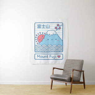 Tapete De Parede Monte Fuji Fofo e Sol Decoração de Sala Japão