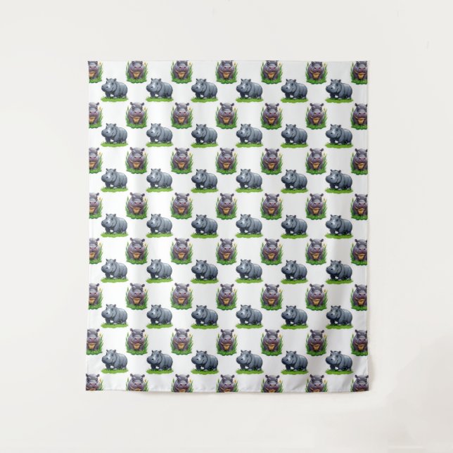 Tapete De Parede Moo Deng Hippopotamus Animal Pattern Design (Frente)