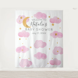 Tapete De Parede Moon & Stars personalizado rosa Baby Shower texto 