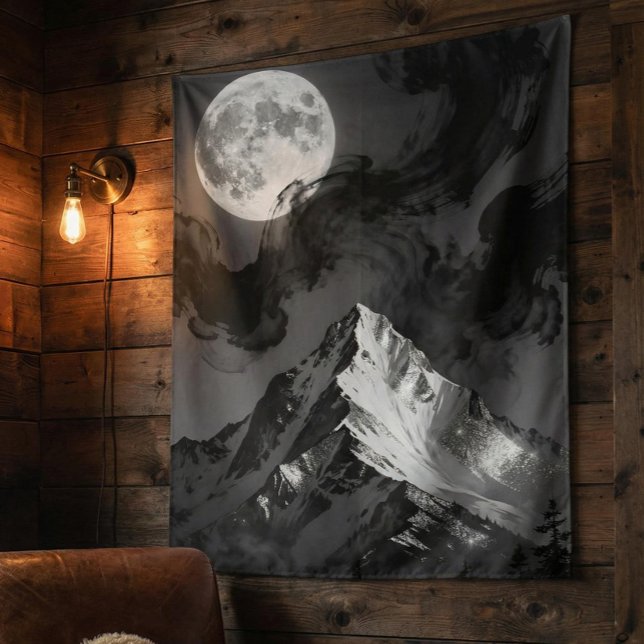 Tapete De Parede Moonlit Mountain Tapestry | Dark Ink Clouds  (Criador carregado)