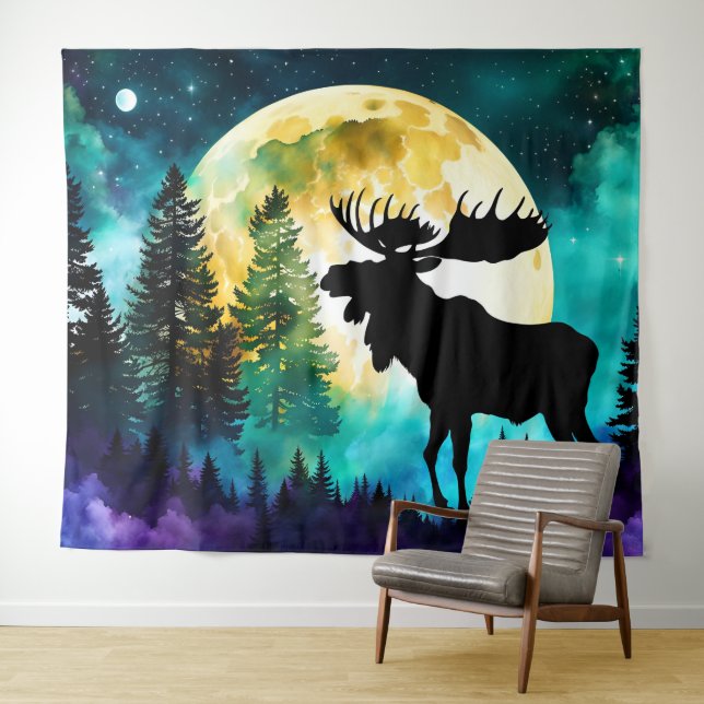 Tapete De Parede Moose na lua de Cheio da floresta (In Situ (Horizontal))