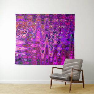 Tapete De Parede Mosaico Abstrato Rosa e Roxo Ondulado Retro