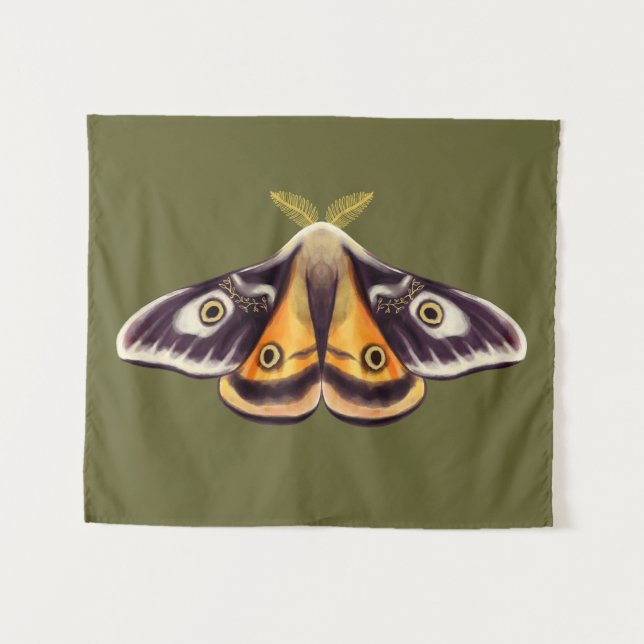 Tapete De Parede Moth Insect Art Goblincore Saturnia Witchy Green (Frente (Horizontal))