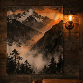 Tapete De Parede Mountain Sunset Tapestry | Golden Light Ink Art 