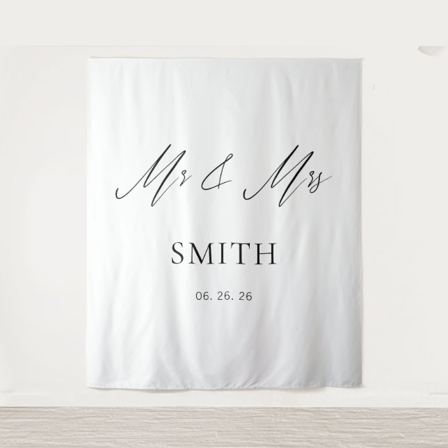 Tapete De Parede Mr and Mrs Wedding Backdrop Banner | Elegant  (Frente)
