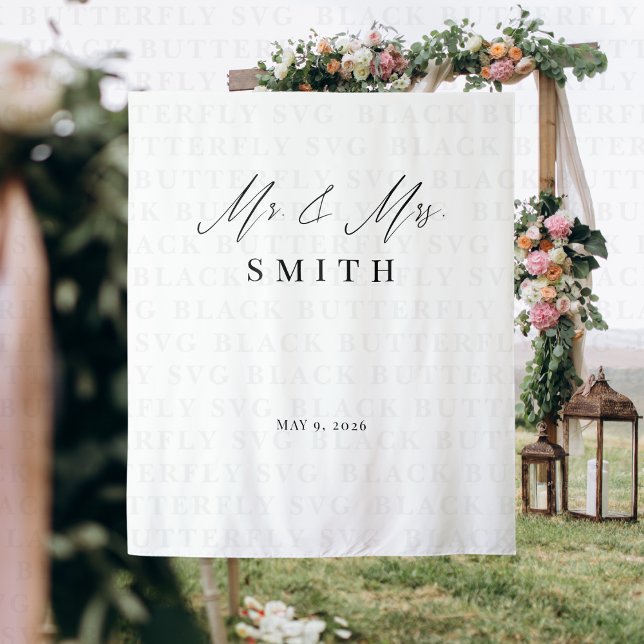 Tapete De Parede Mr and Mrs Wedding Backdrop Banner | Elegant  (Mr. & Mrs. Wedding Backdrop Banner)