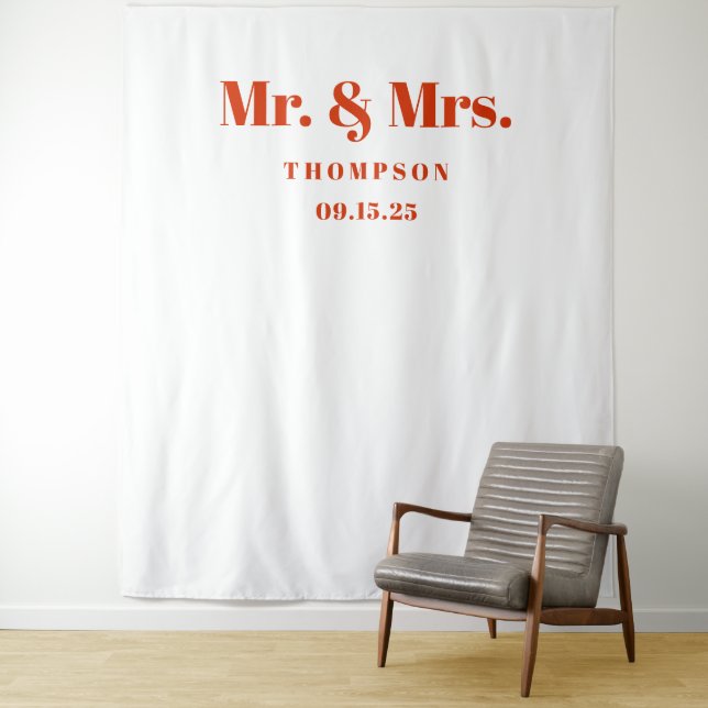 Tapete De Parede Mr. & Mrs. Bold Orange Typography Wedding Backdrop (In Situ)