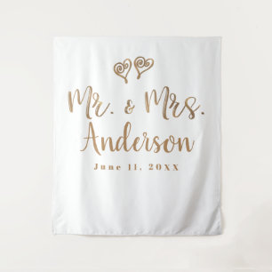 Tapete De Parede MR. & MRS. Tipografia Moderna Minimalista Dourada