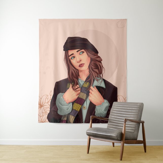 Tapete De Parede Mulher Elegante com Boina, Ilustração de Cachecol  (In Situ)