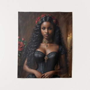 Tapete De Parede Mulher Gótico Victoriana Negra Com Rosas vermelhas