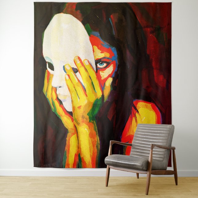 Tapete De Parede Mulher Misteriosa Segurando Máscara Arte Dramática (In Situ)
