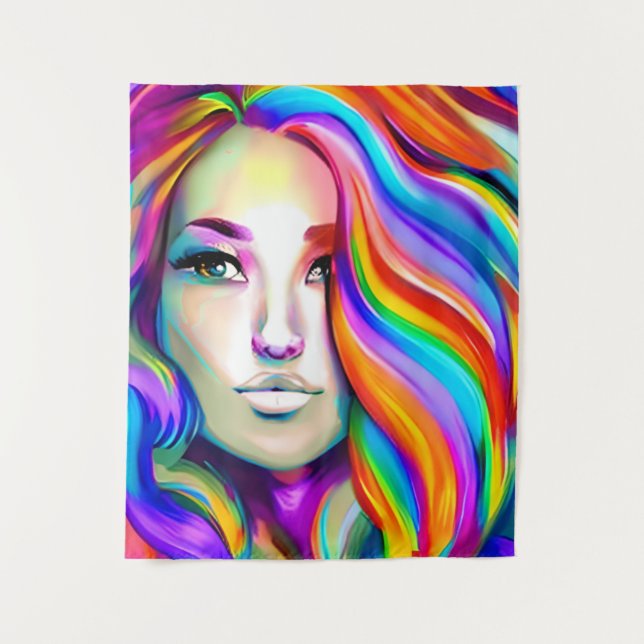 Tapete De Parede Mulher Moderna Retroativa com Cabelo Arco-íris (Frente)