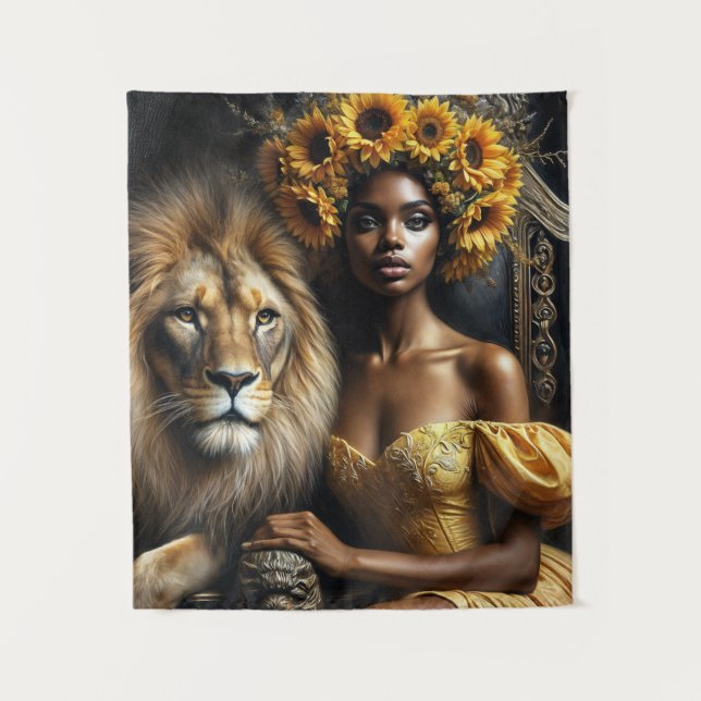 Tapete De Parede Mulher Negra Girassol Com Leão (Frente)