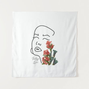 Tapete De Parede Mulher retrógrada fica com uma linha de flor T