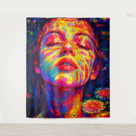 Tapete De Parede Mulher Serena Sob Água Cores do Arco-íris Impasto