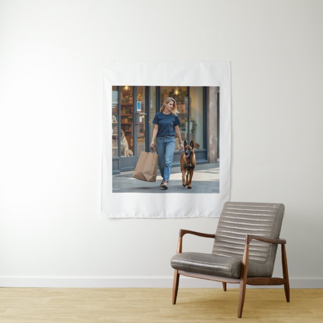 Tapete De Parede Mulher vestindo camiseta azul escura no pescoço (In Situ)