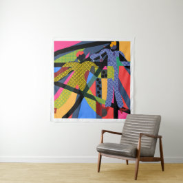 TAPETE DE PAREDE MULHERES CHIC ESQUEMADAS DE AMARELO E AZUL