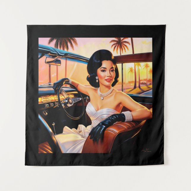 Tapete De Parede Mulheres elegantes em carros clássicos (Frente)