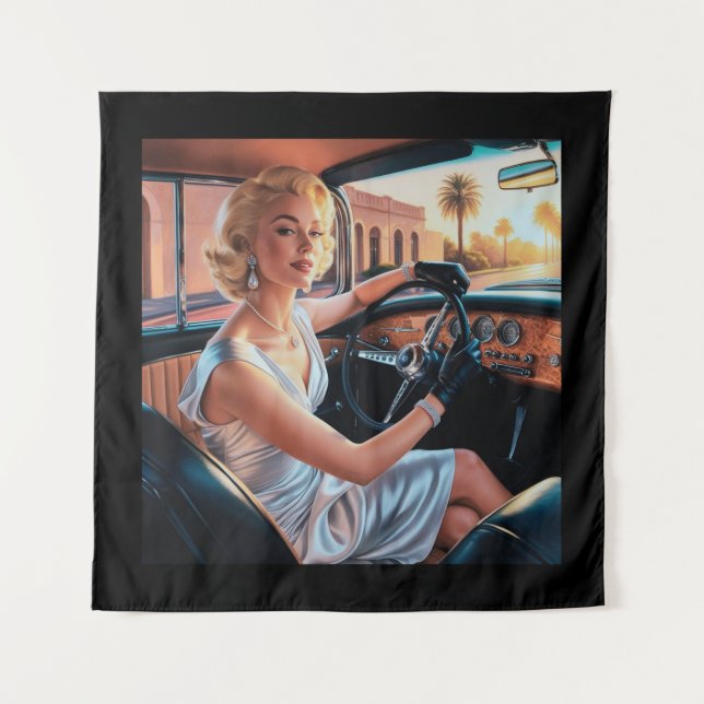 Tapete De Parede Mulheres Elegantes em carros clássicos (Frente)