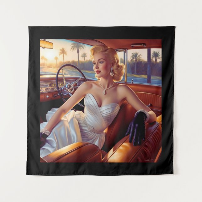 Tapete De Parede Mulheres elegantes em carros clássicos (Frente)