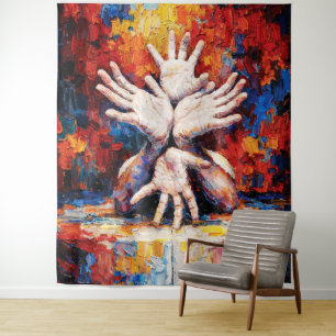 Tapete De Parede Múltiplas Mãos Erguidas Abstrato Expressivo