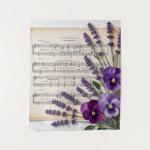 Tapete De Parede Música Antiga e Floral de Pensamentos e Lavanda