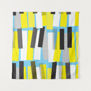 Tapete De Parede Música de jazz, padrão geométrico azul-amarelo.
